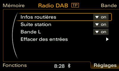 Réglages radio sur Audi RMC